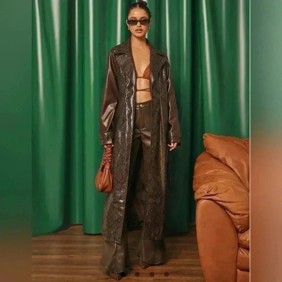 MISSGUIDED Snake Print Faux Leather Contrast Trench Coat. Nwt size US 8 - Picture 4 of 10
